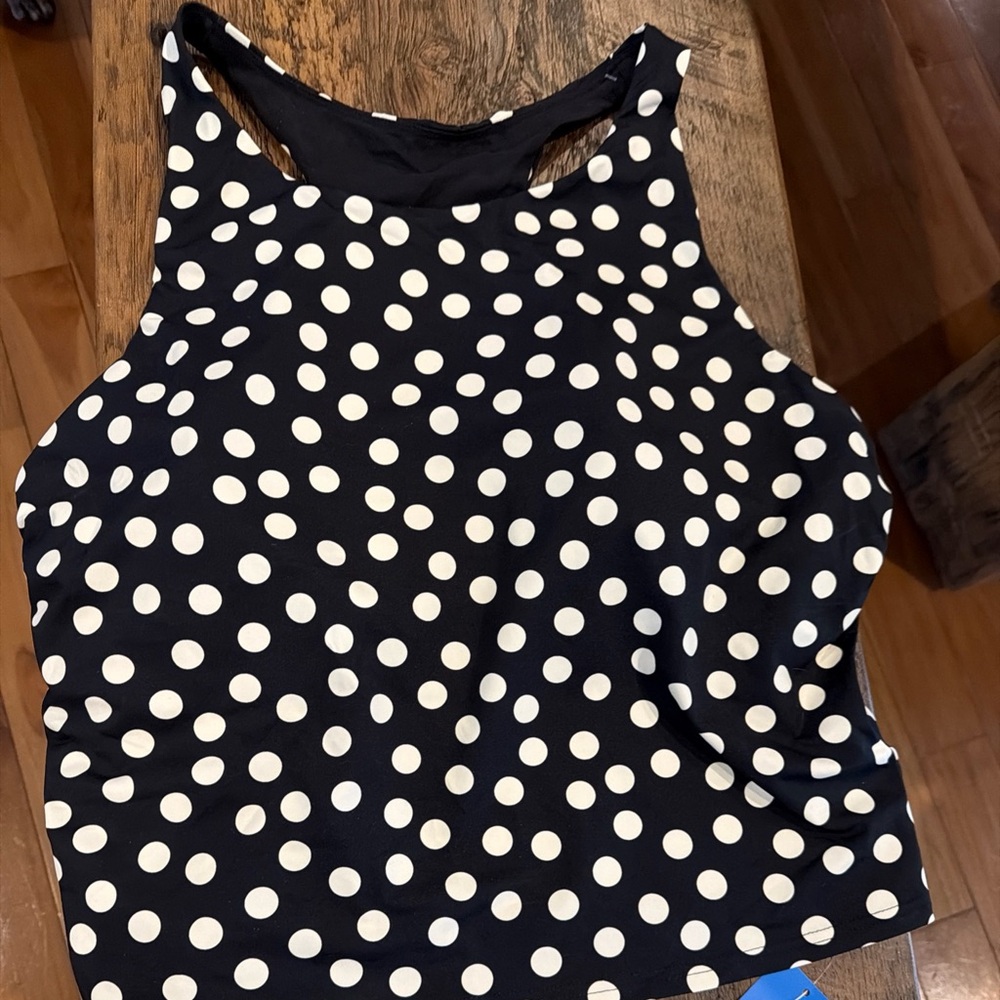 Lands End Racer Back Polka Dot Midkini Swim Top